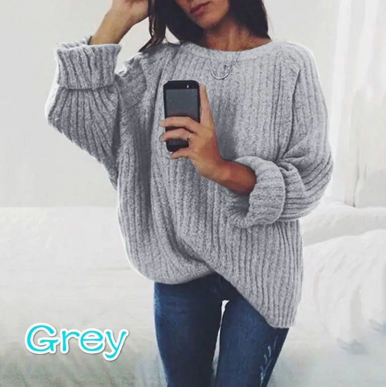 Women's Solid Color Round Neck Sweater Top
