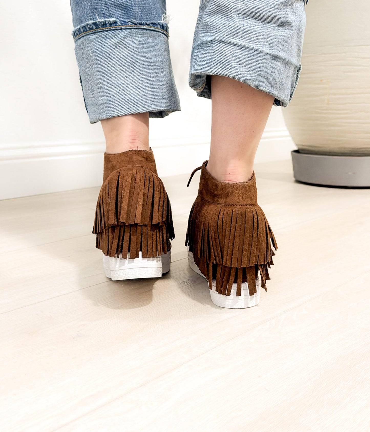 Nick Fringe Sneaker Wedge in Brown