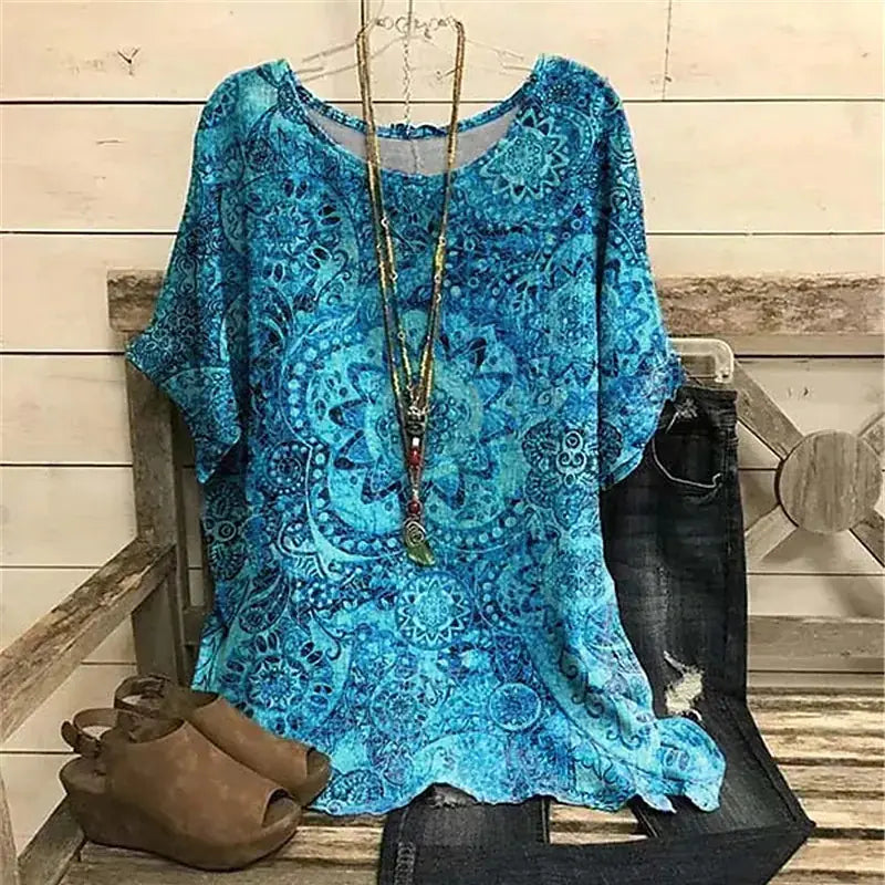 Floral 3D Print Round Neck Women's T-Shirt (Casual)