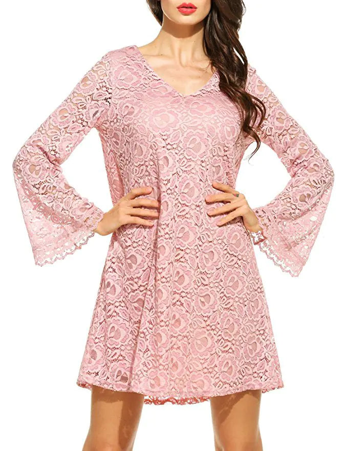 Elegant Lace Summer Plus Size V-Neck Dress