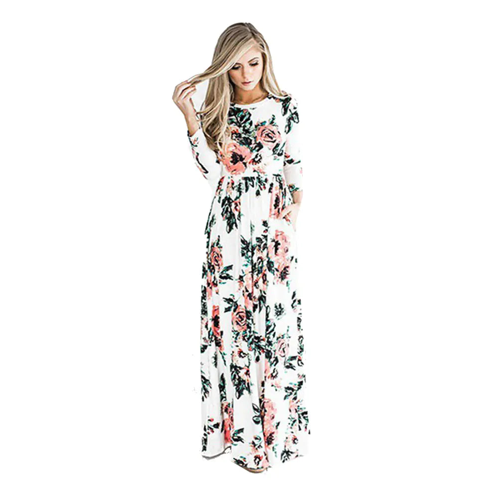 Summer Floral Long Sleeve Maxi Dress for Women