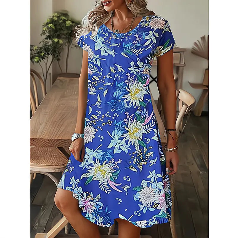 Loose Fit Printed Short Sleeve Dress