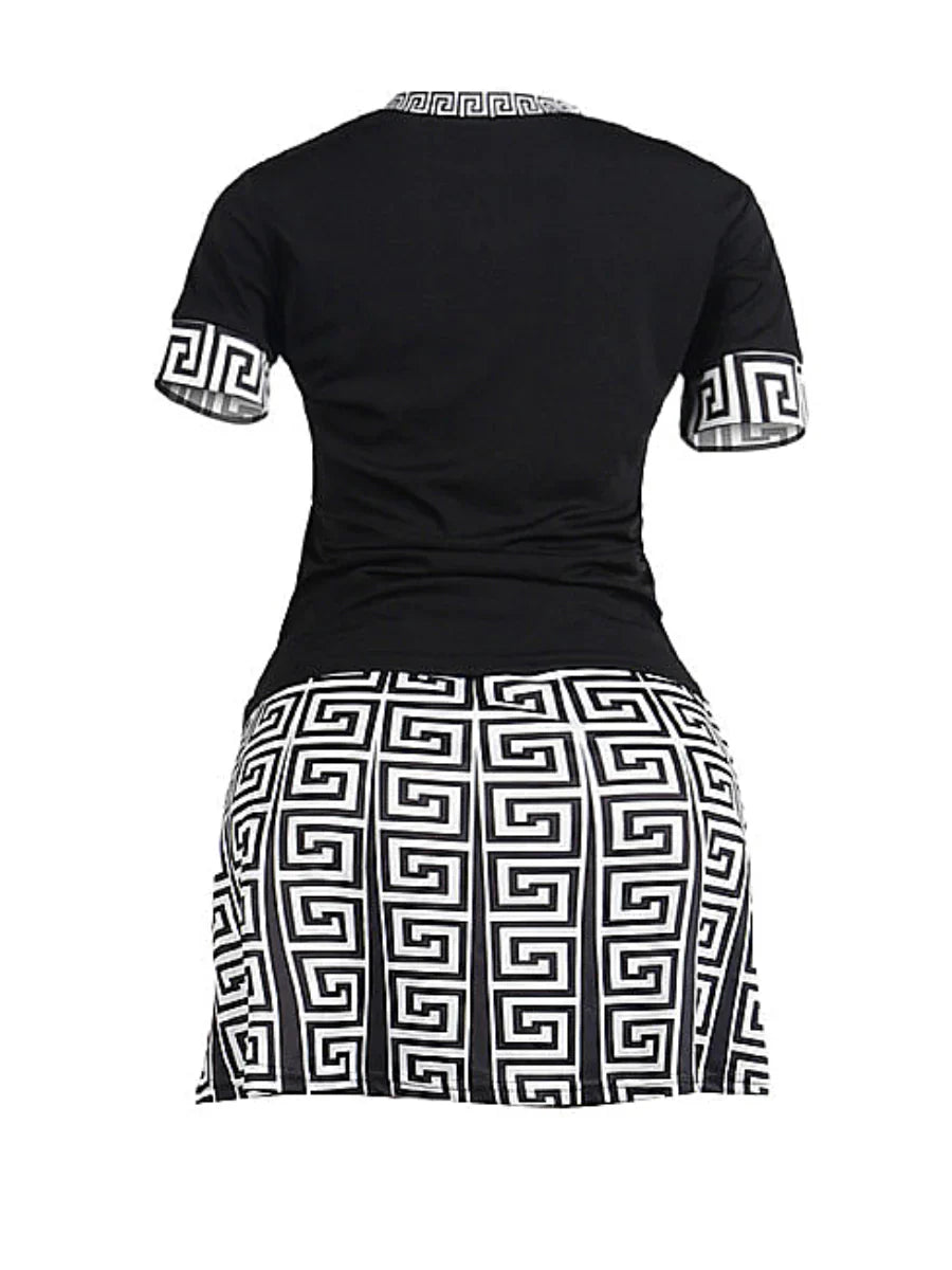 Women's Two Piece Geometric Print Skirt Set