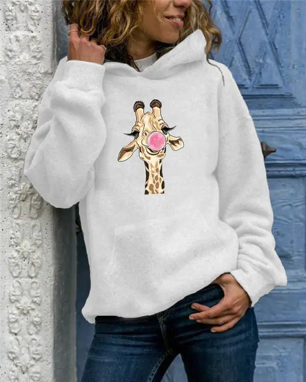 Solid Color Printed Round Neck Women's Sweater