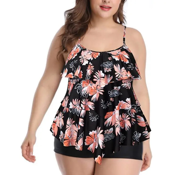 Plus Size Printed Swimsuit with Skirted Top