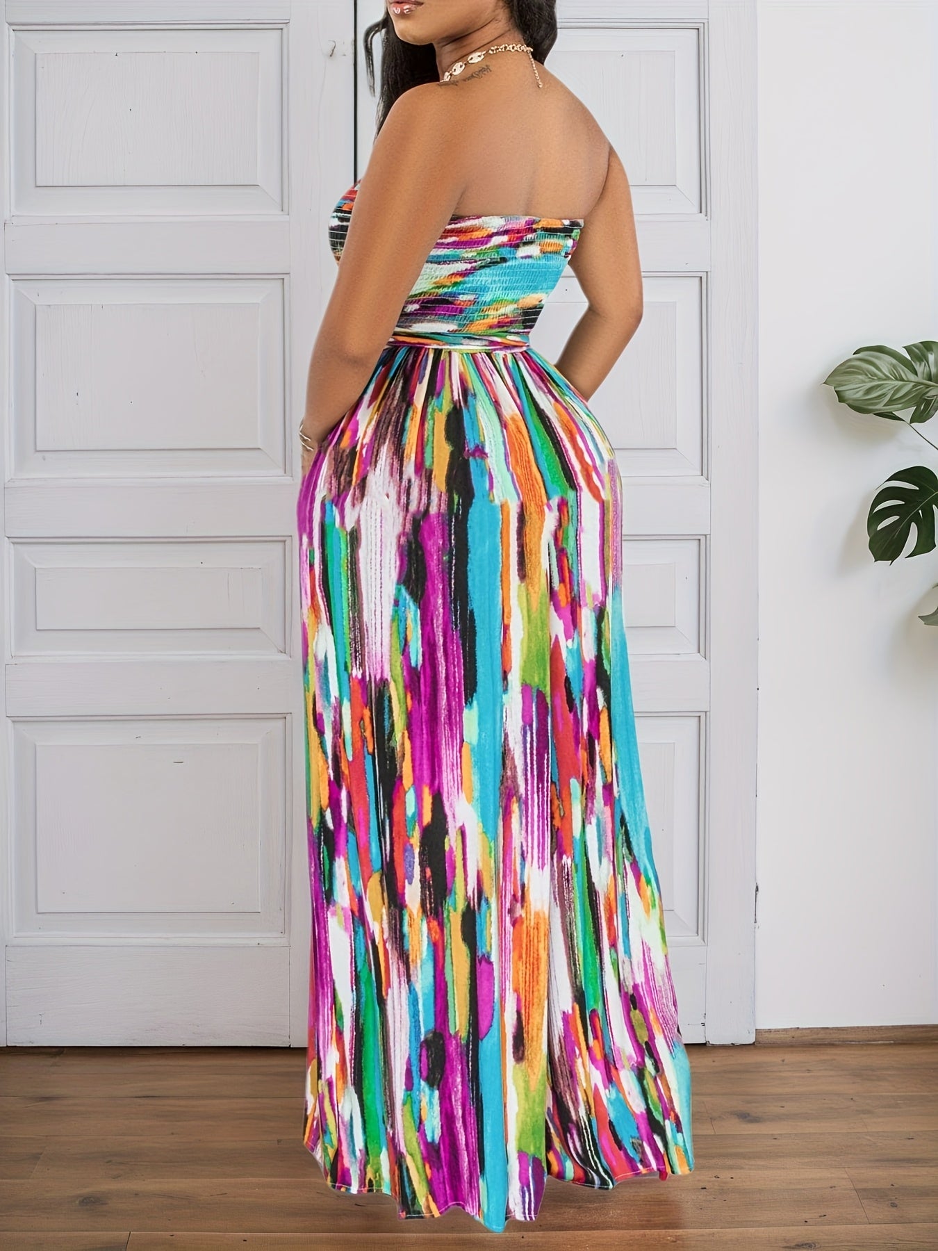 Strapless Backless Effortlessly Chic Bold Geometric Jumpsuit