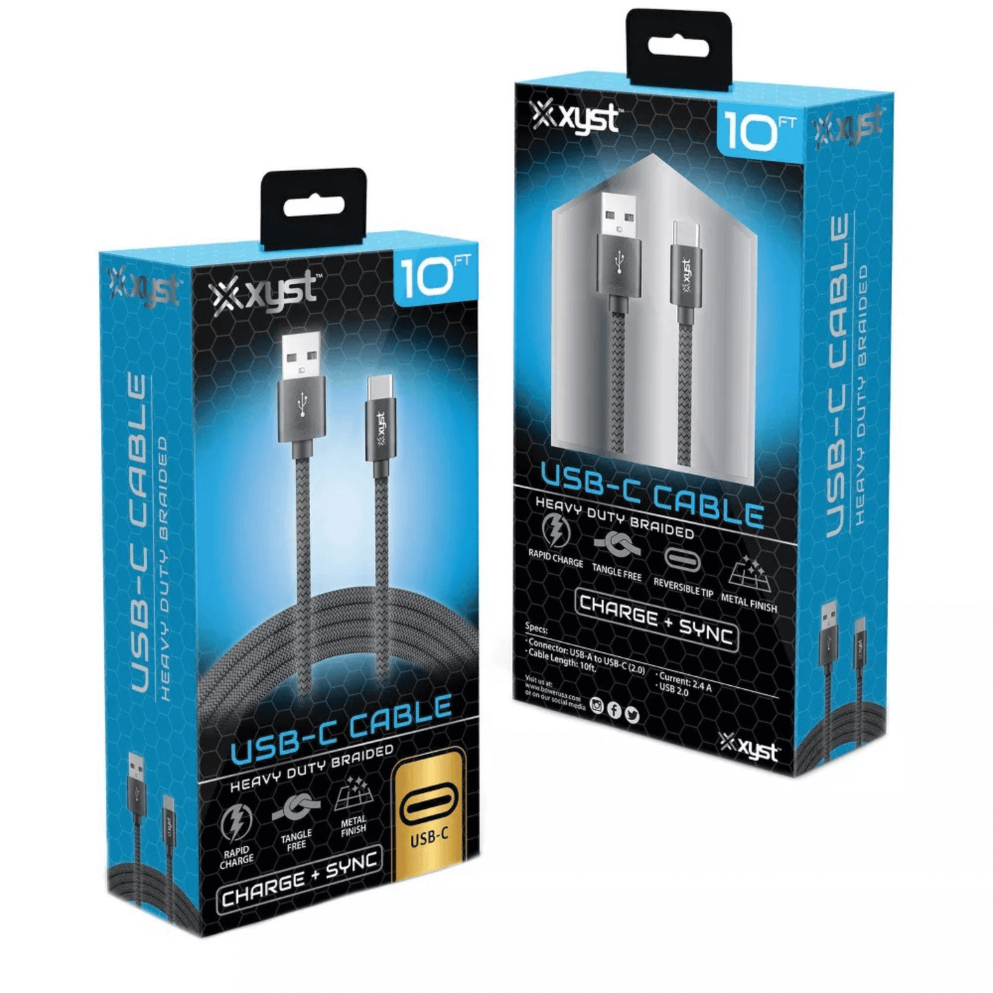 Xyst Charge and Sync USB to USB-C Braided Cable 10Ft