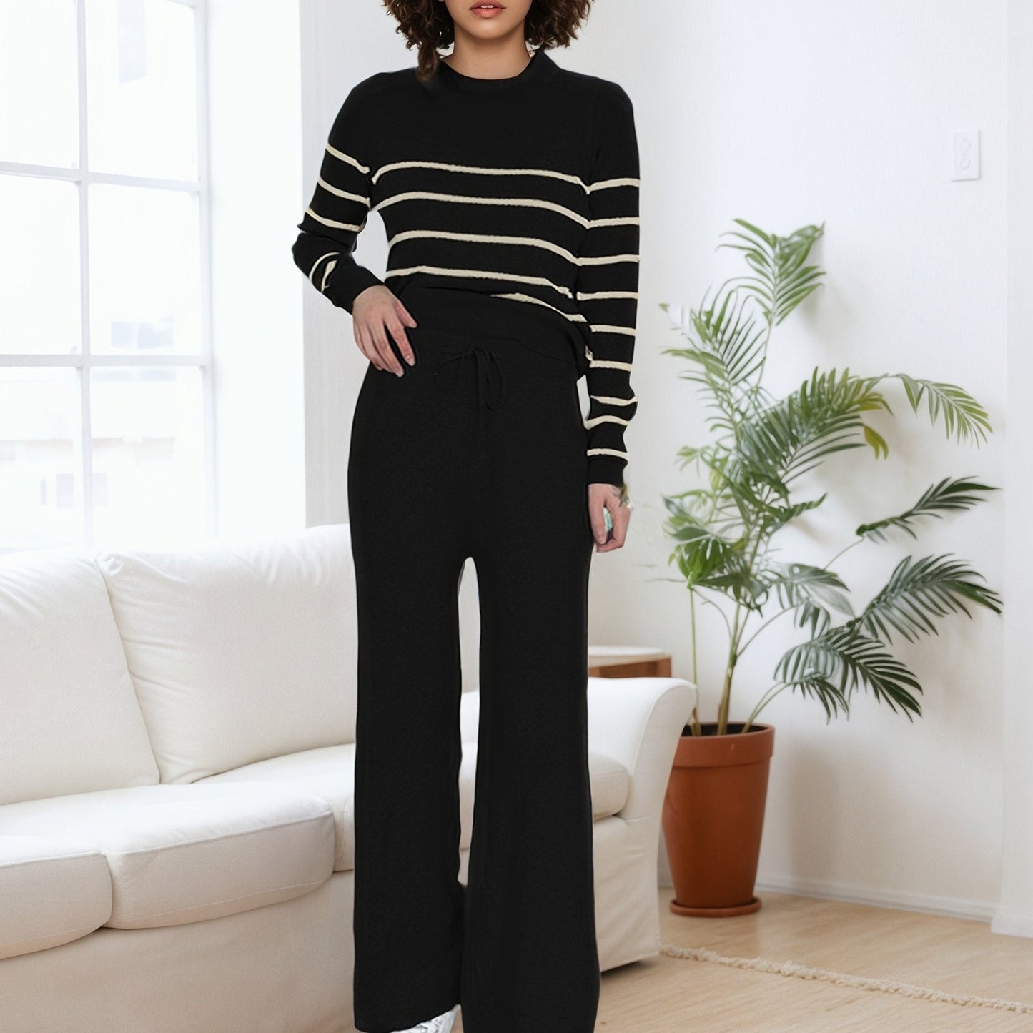 Plus Size Style Striped Knit Set