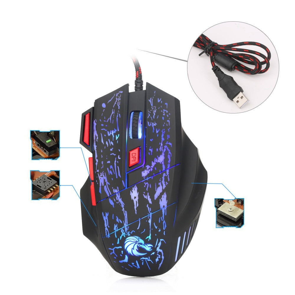 Flowing Crack Colorful Luminous Gaming Mouse Wired Blaze Bird Mouse