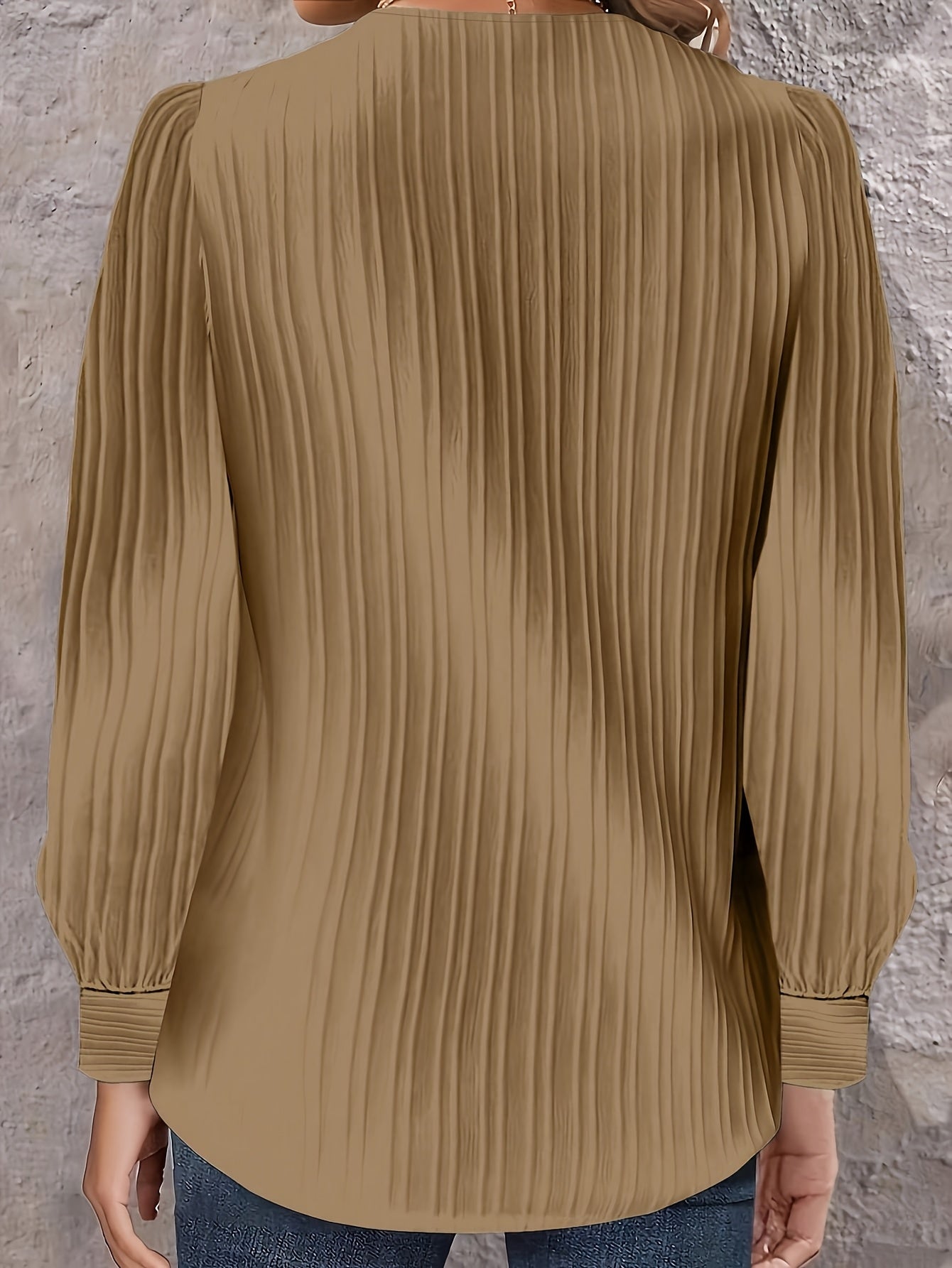 Chic Plus Size V-Neck Blouse Decorative Buttons Glossy  Top