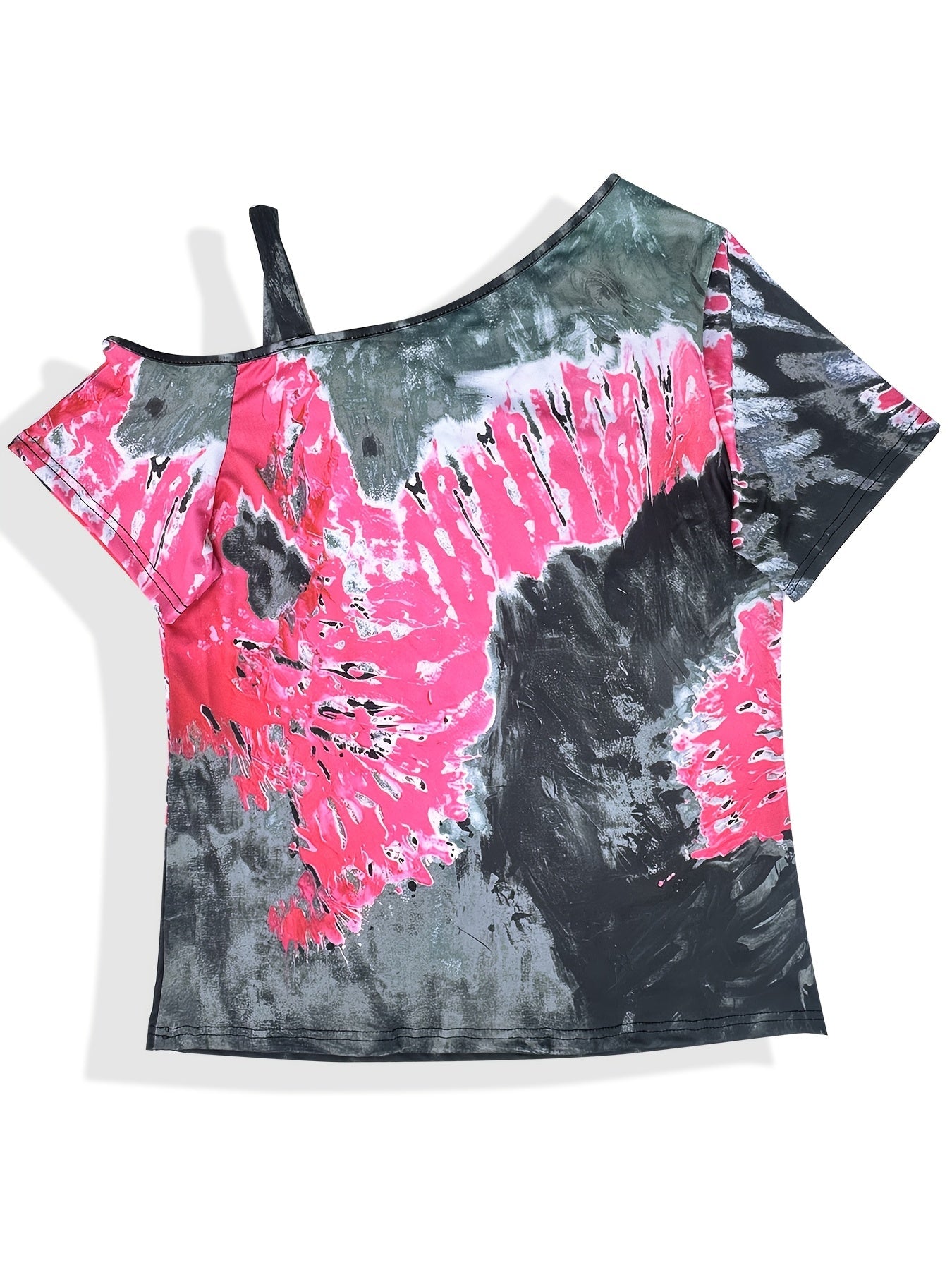 Pink  Black TieDye Cold Shoulder Tee