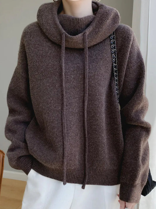 Thick Wool Hooded Sweater for Women - Cozy Knitted Top