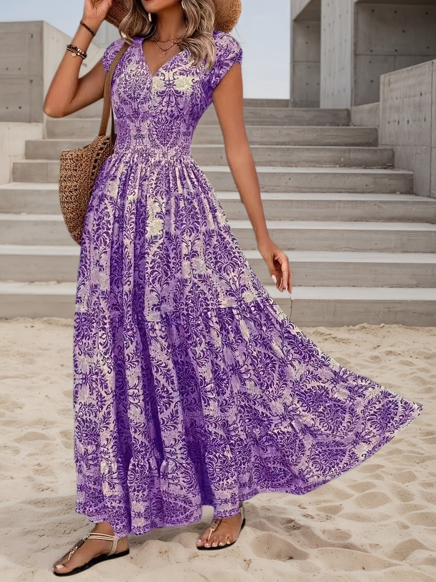 Summer Style  Floral V-neck Maxi Dress