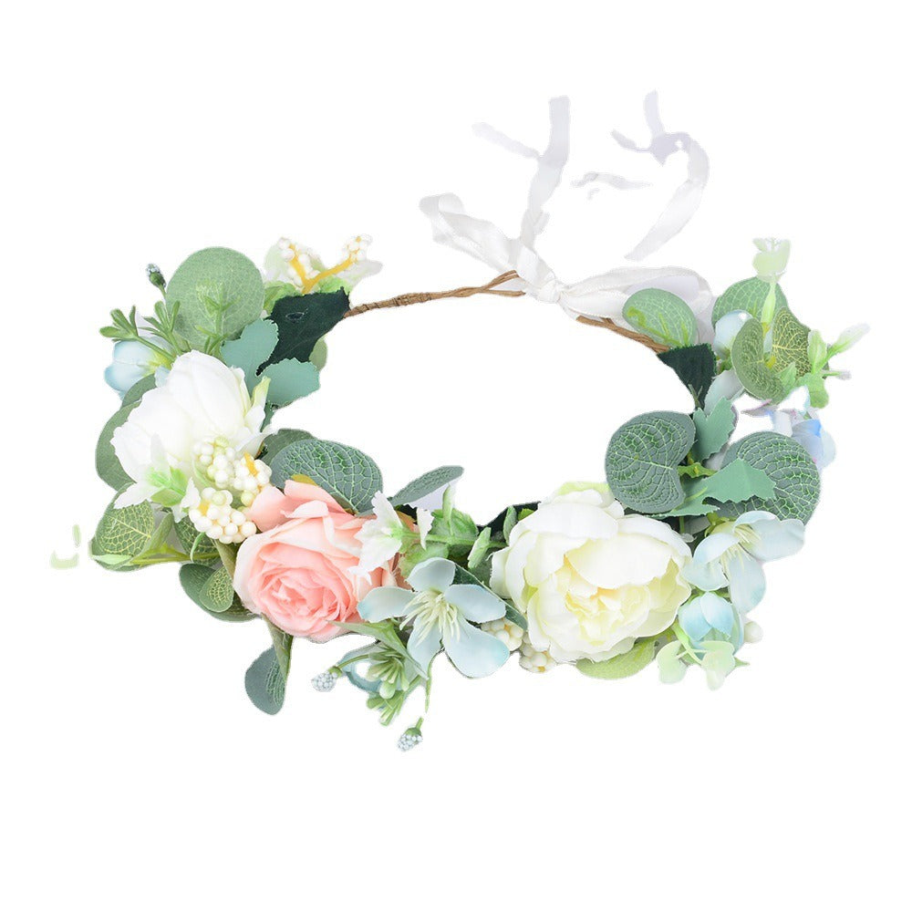 Forest style headband simulation, starry sky, eucalyptus flower wreath, bride's wedding dress, photography, headpiece, headband
