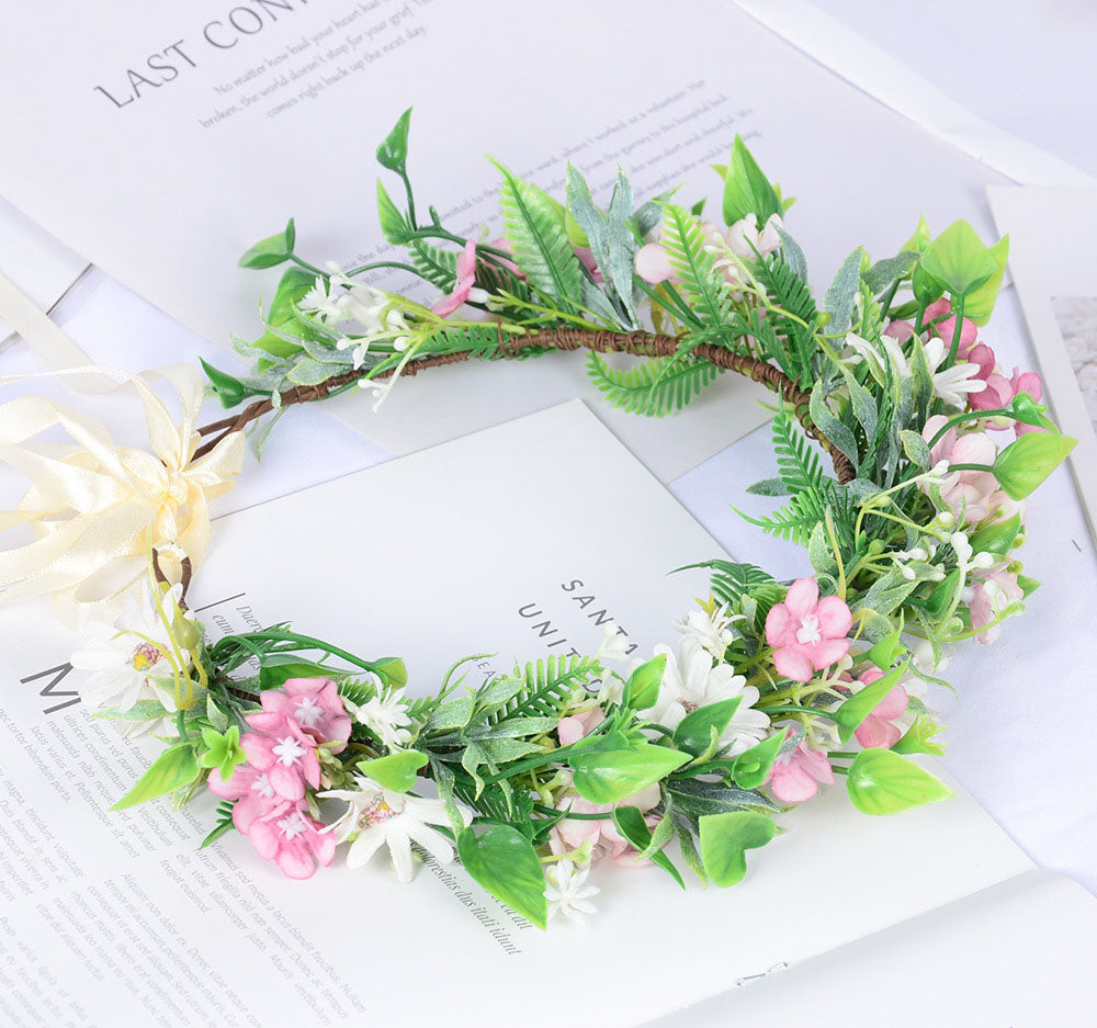 Forest style headwear with super fairy texture, simulated rose headband, flannel, rolled edges, rose green leaf garland