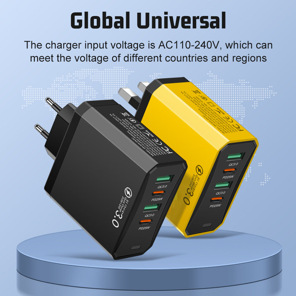 Four in one 2USB+2PD mobile phone charger, tablet plug, European, American and British standard super fast charging