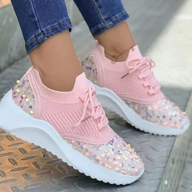 Breathable Color Block Knit Sneakers for Women