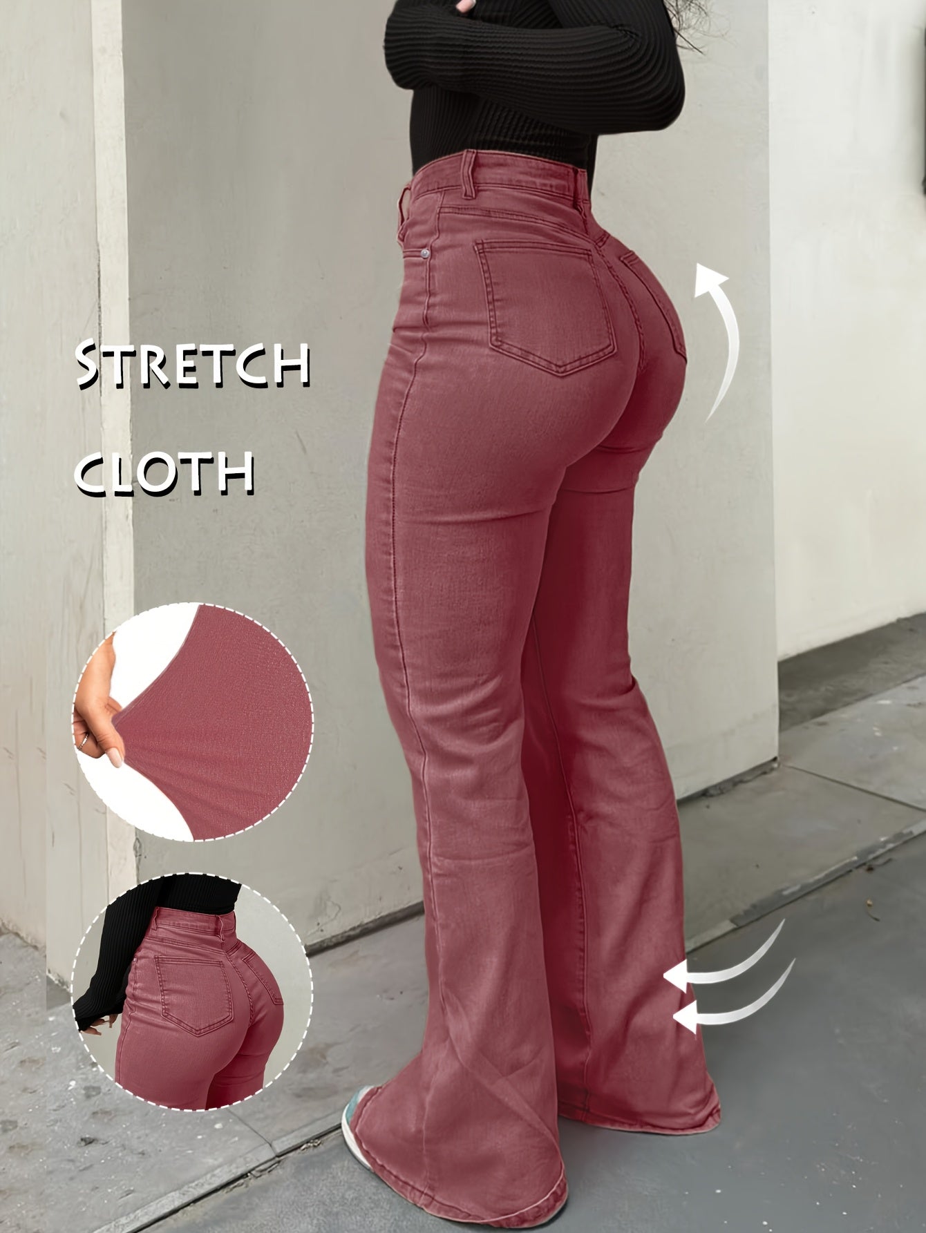High Waisted Stretch Non See Through Straight Leg Jeans