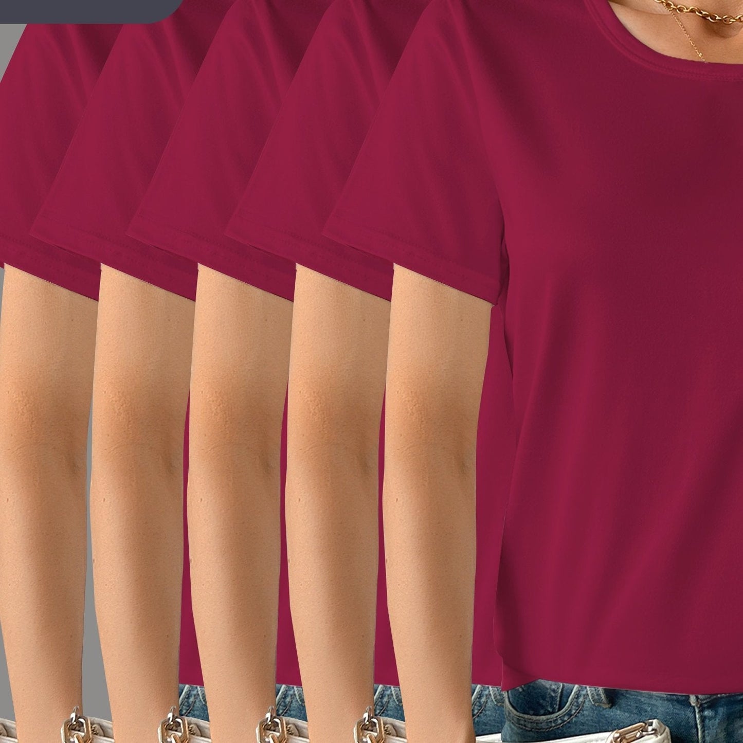 5Pack Womens Soft Stretch Casual Round Neck T-Shirts