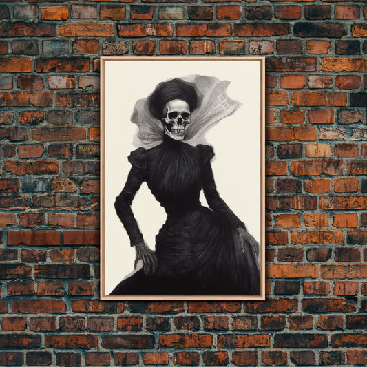 Halloween Skull Charcoal Sketch Canvas Print, Halloween Wall Art, Macabre Painting, Death Mask