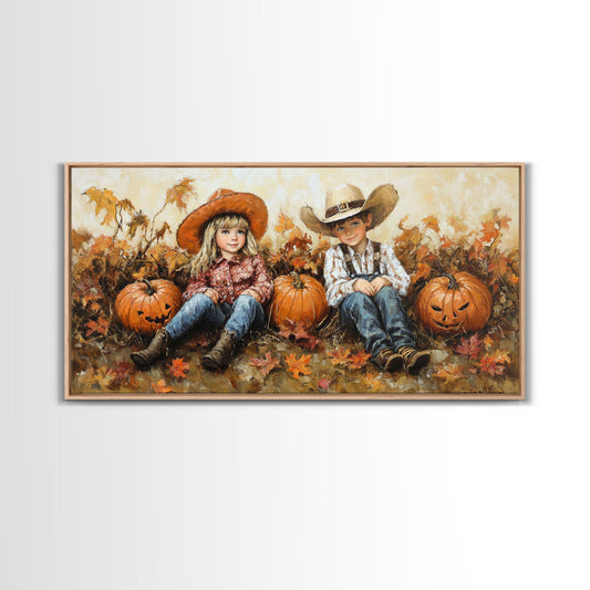 Framed Canvas Print Cowboy On Horse Overlooking Fall Mountain Peaks Western Horse Rider Autumn Scenic Wall Art Fall Colors