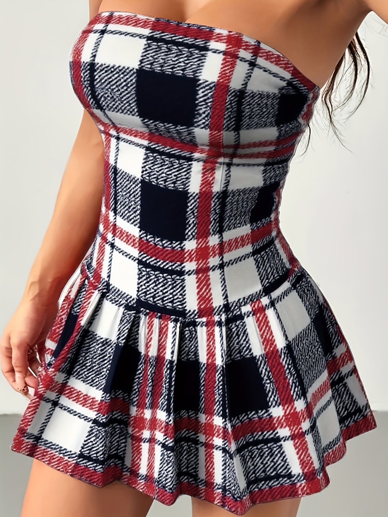 Sexy Plaid Off Shoulder Mini Dress