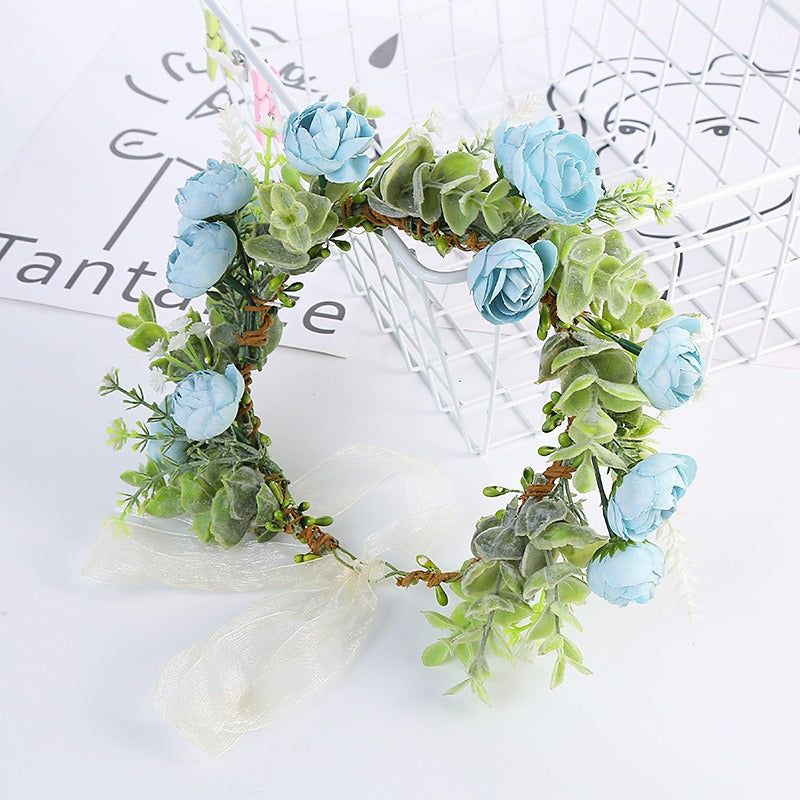 Forest style bride and bridesmaid flower wreath headband seaside vacation wreath headband