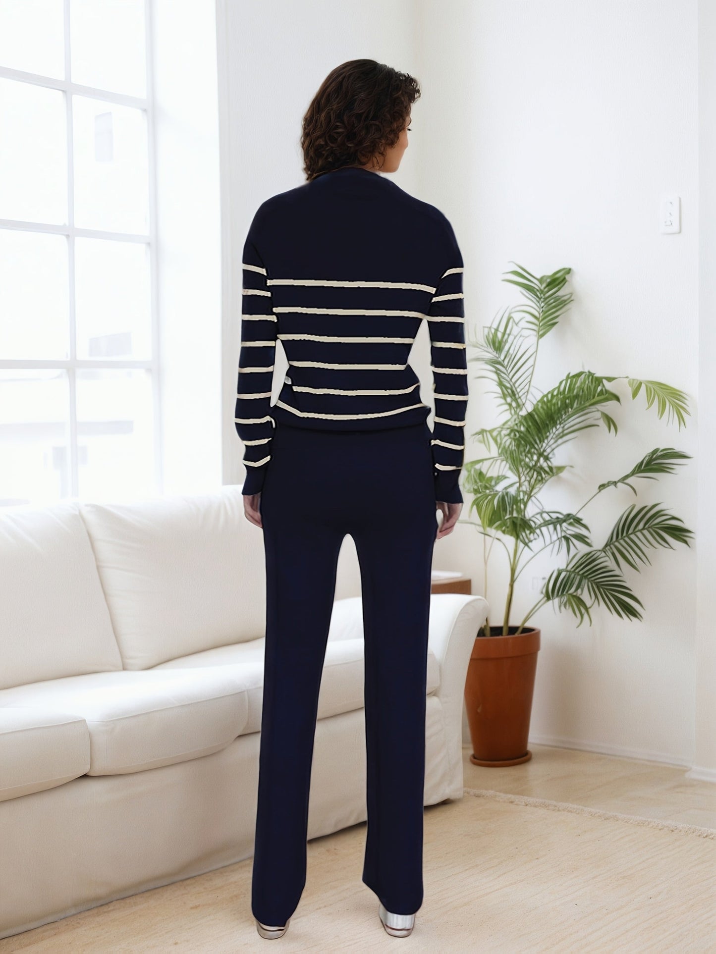 Plus Size Style Striped Knit Set