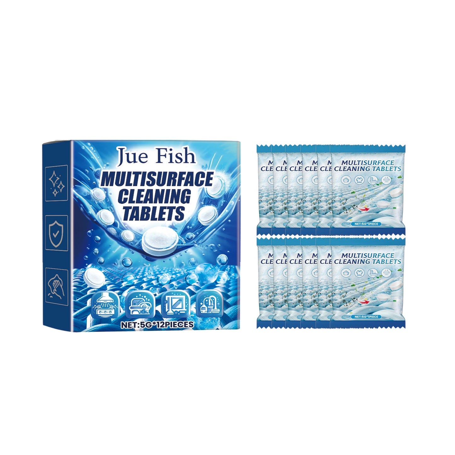 JUE FISH MultiSurface Cleaning Tablets, Kitchen Heavy Oil And Dirt Cleaning Stain Cleaner Effervescent Tablet