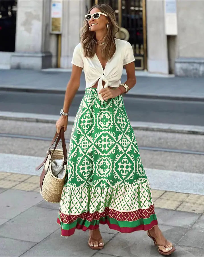 European American Summer Printed Loose Swing Skirt