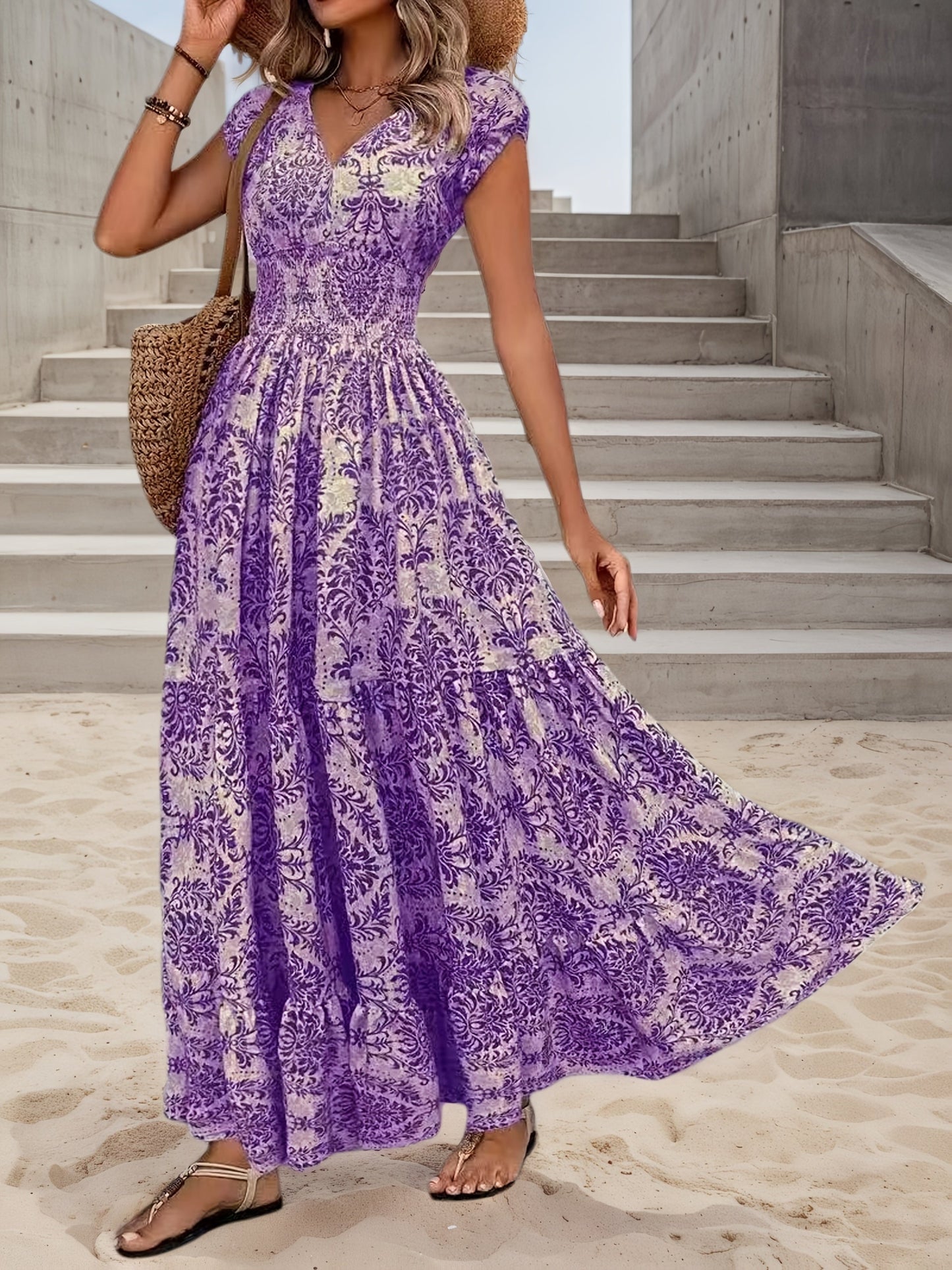 Summer Style  Floral V-neck Maxi Dress