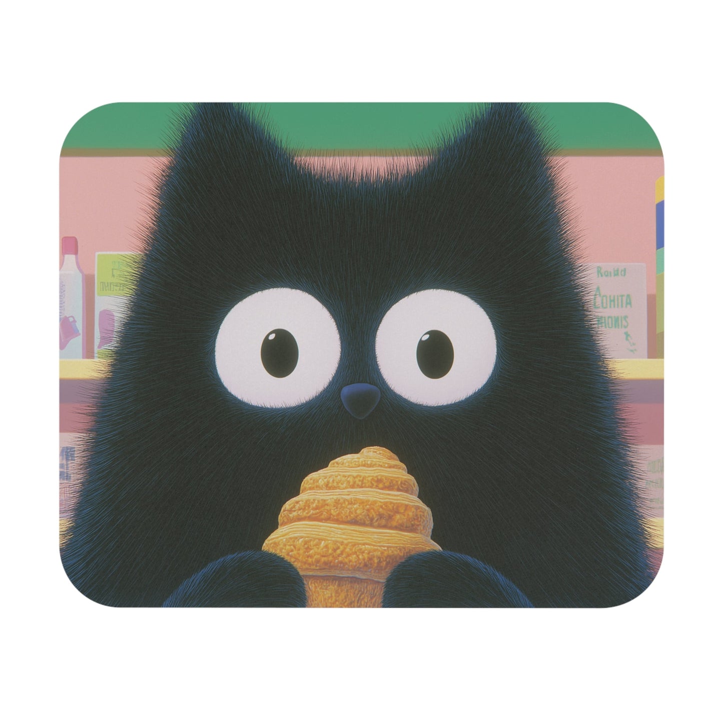 French Cat Enjoying Croissant Mouse Pad