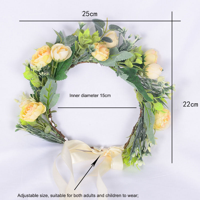 Flower garland headwear, forest style girl, sweet vacation, photography, hair accessories, simulated flowers, green leaves, flower garland