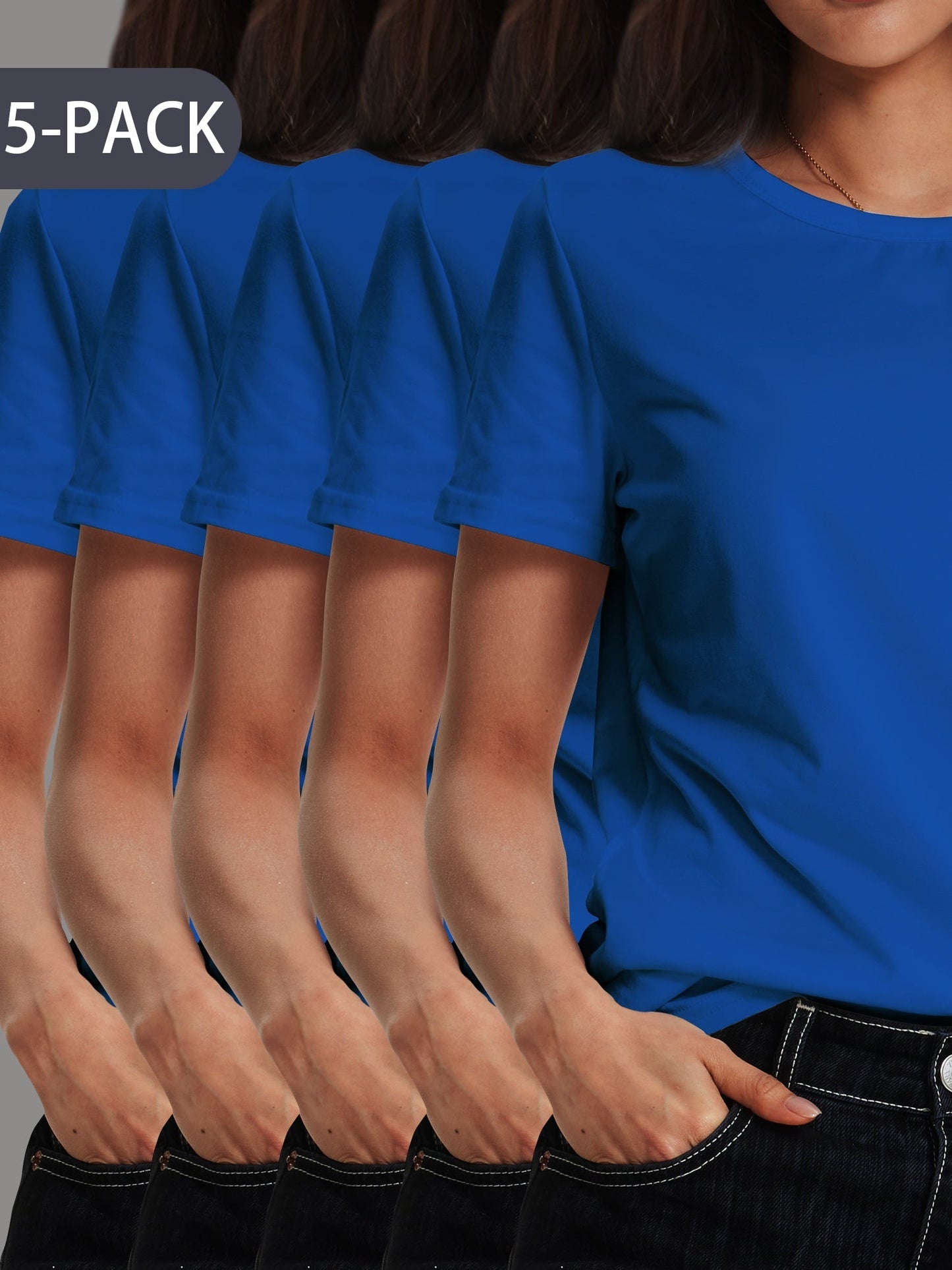 5Pack Womens Soft Stretch Casual Round Neck T-Shirts