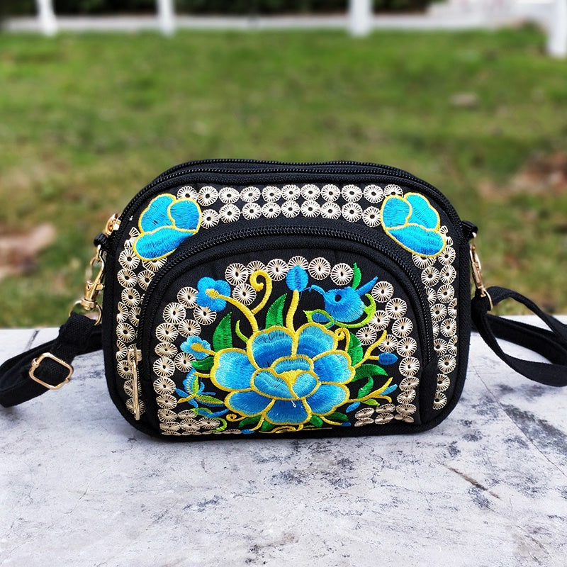 Vibrant Floral Embroidered Crossbody Bag for Women