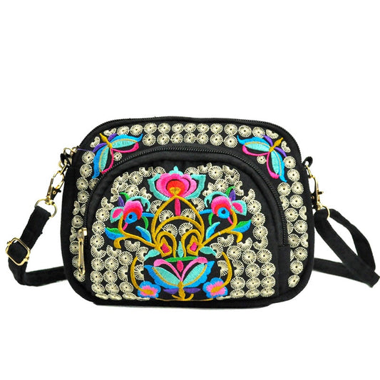 Vibrant Floral Embroidered Crossbody Bag for Women