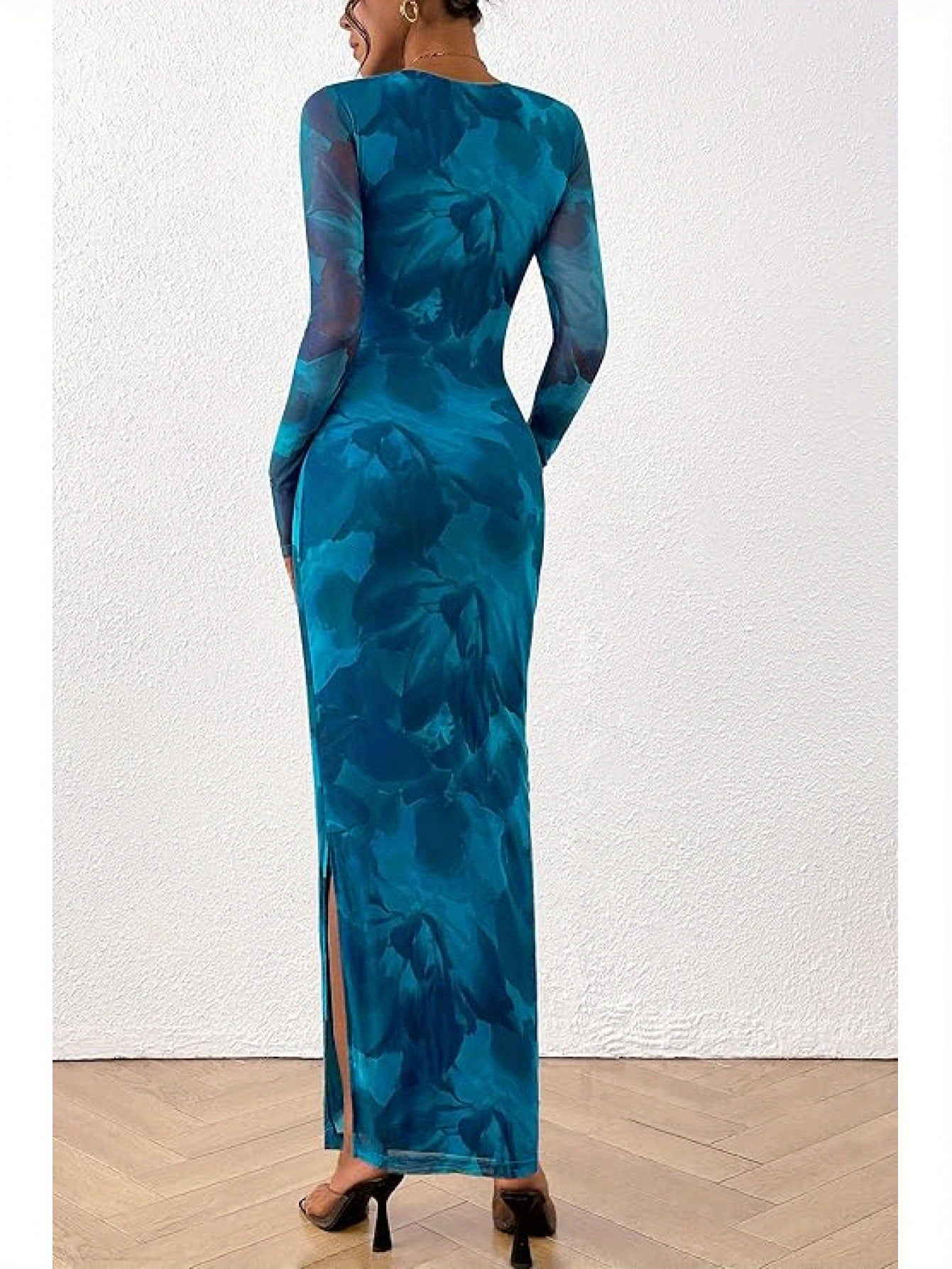 Elegant Frilly Floral Bodycon Maxi Dress