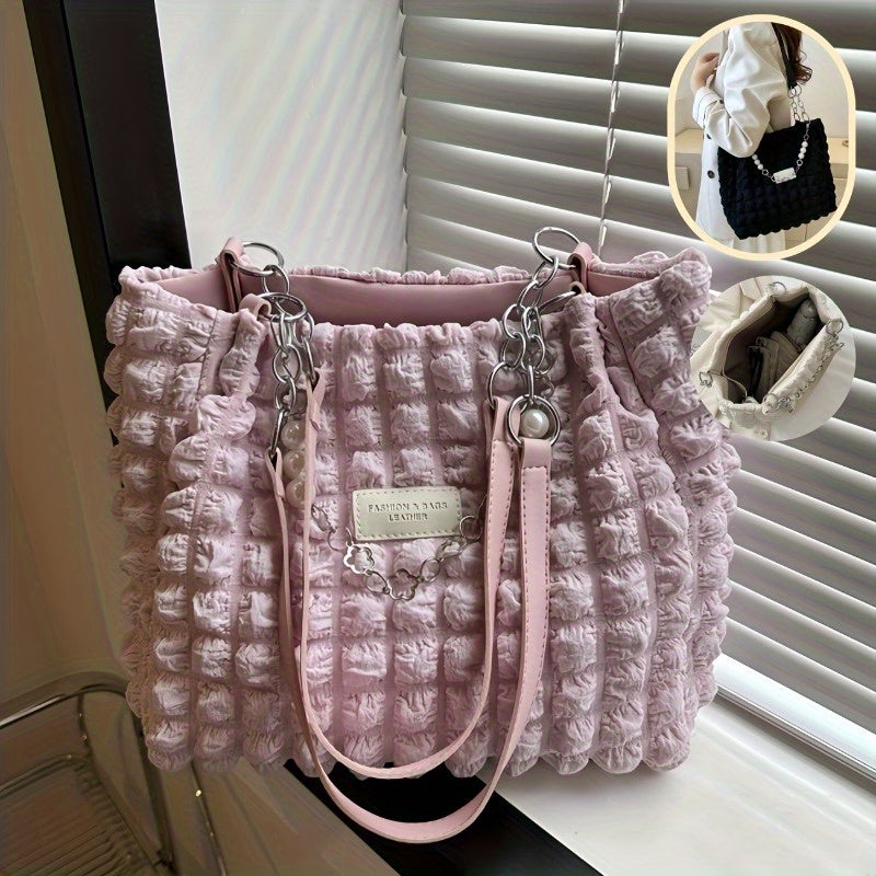 ] Elegant Women's Structured Pleated Bubble Shoulder Bag