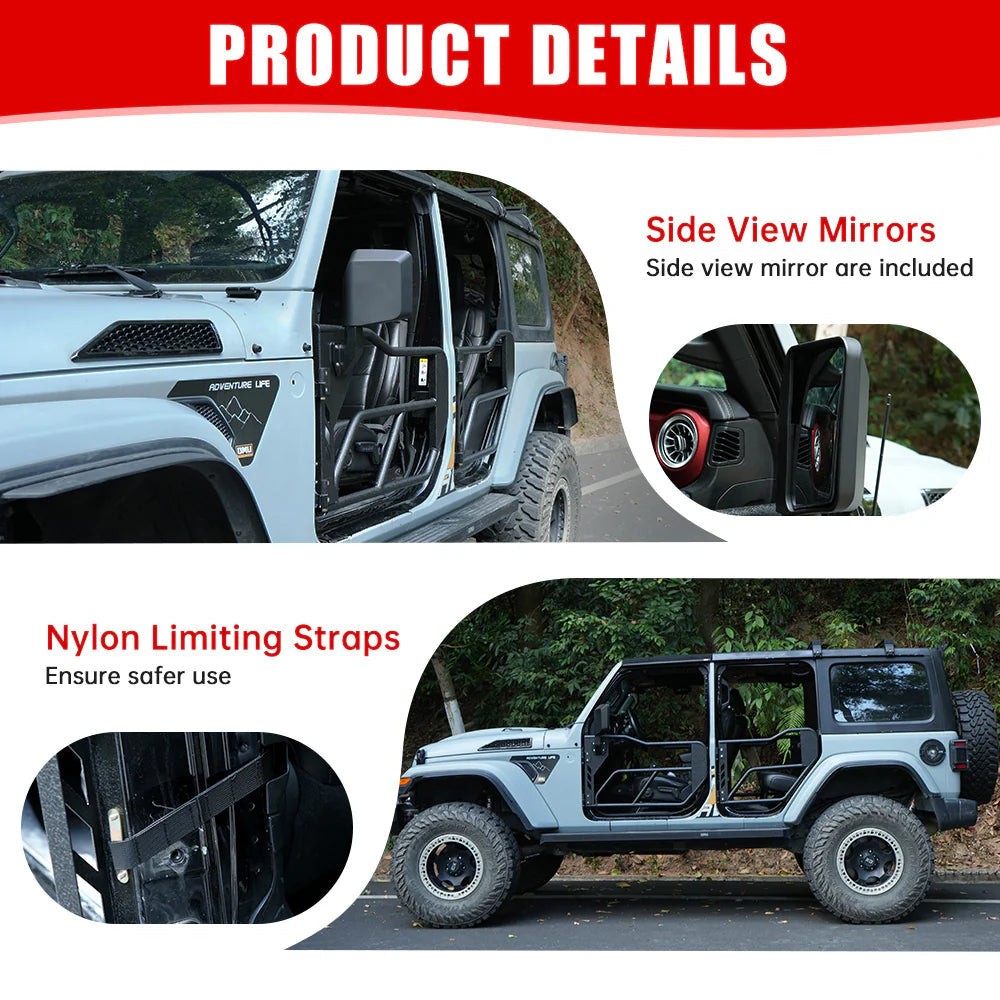 Jeep Tube Doors for Wrangler JL & Gladiator JT (2018-2024) - 4-Pc Set w/Mirrors
