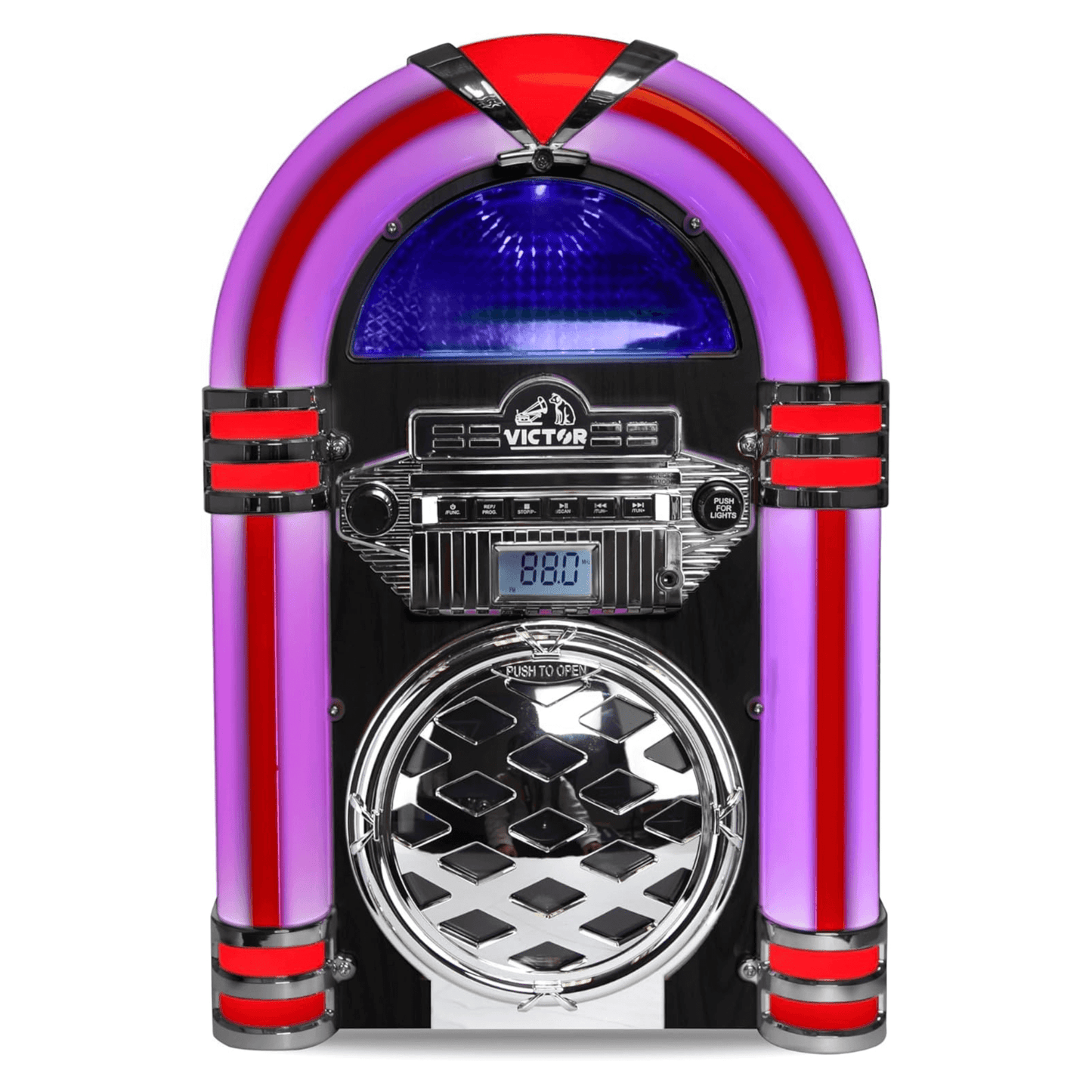 Victor Broadway II Desktop CD Jukebox with Multi-Color LED Lighting and FM Radio