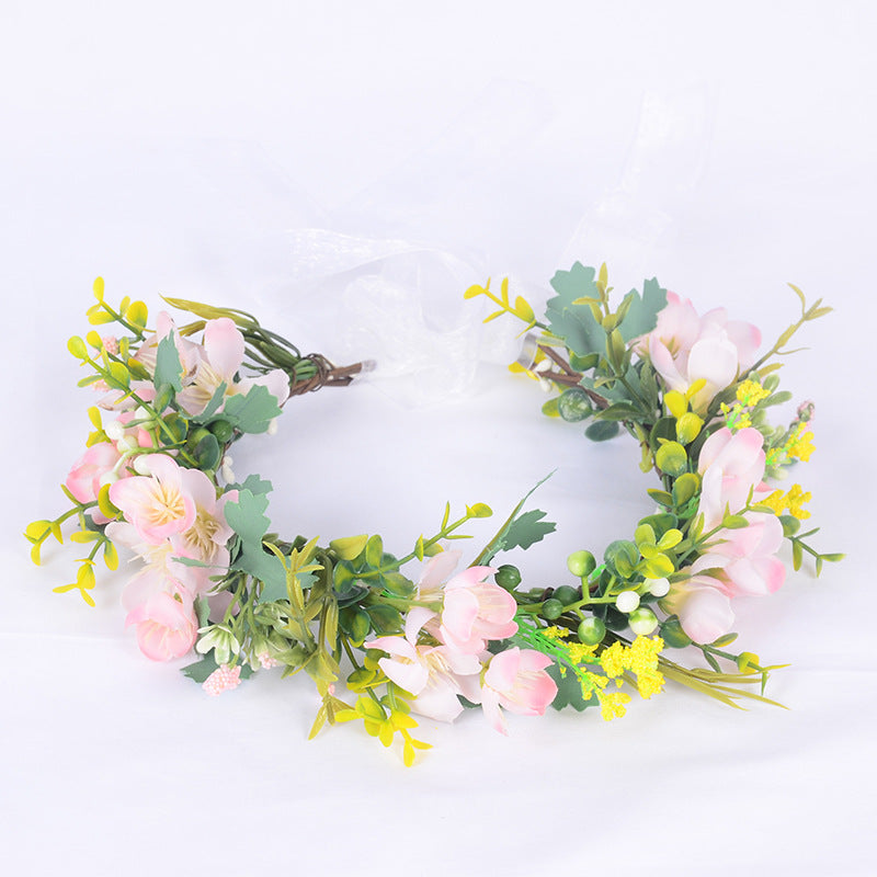 Flower Wreath Simulation Flower Leaves Hair Strap Photography Retro Hanfu Bridal Girl Flower Wreath Headwear