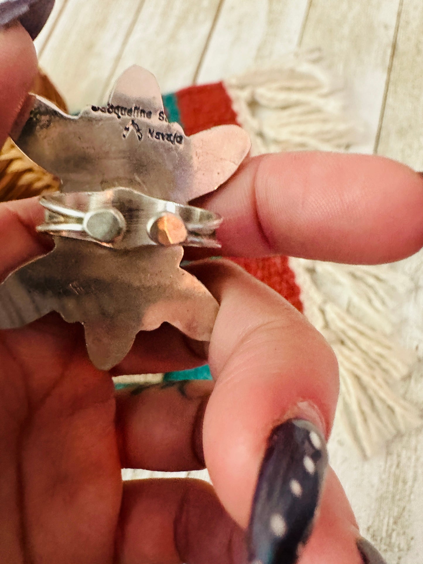 Handcrafted Onyx, Turquoise & Sterling Silver Adjustable Ring by Jacqueline Silver