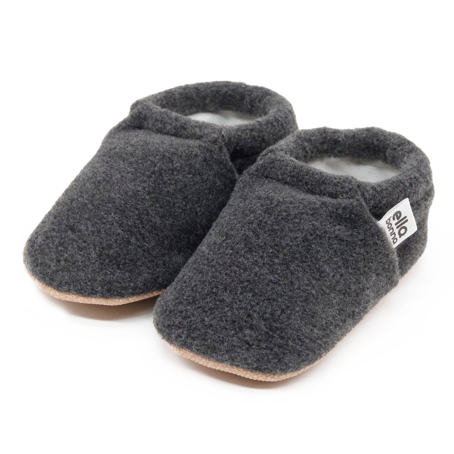 Fleece Baby House Booties, Non-Slip Sole, Organic Cotton Lining, Anthracite