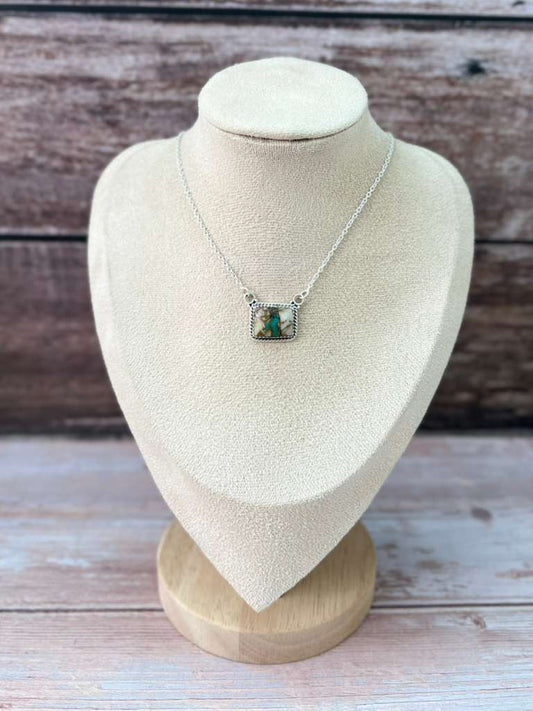 Handmade Sterling Silver Royston Ribbon Turquoise Necklace with Signed Nizhoni