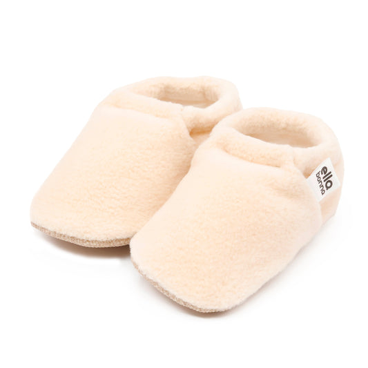 Fleece Baby House Booties, Non-Slip Sole, Organic Cotton Lining, Beige
