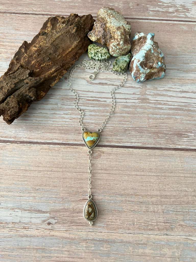 Handmade Sterling Silver Royston Ribbon Turquoise Heart Lariat Necklace Signed Nizhoni gg42