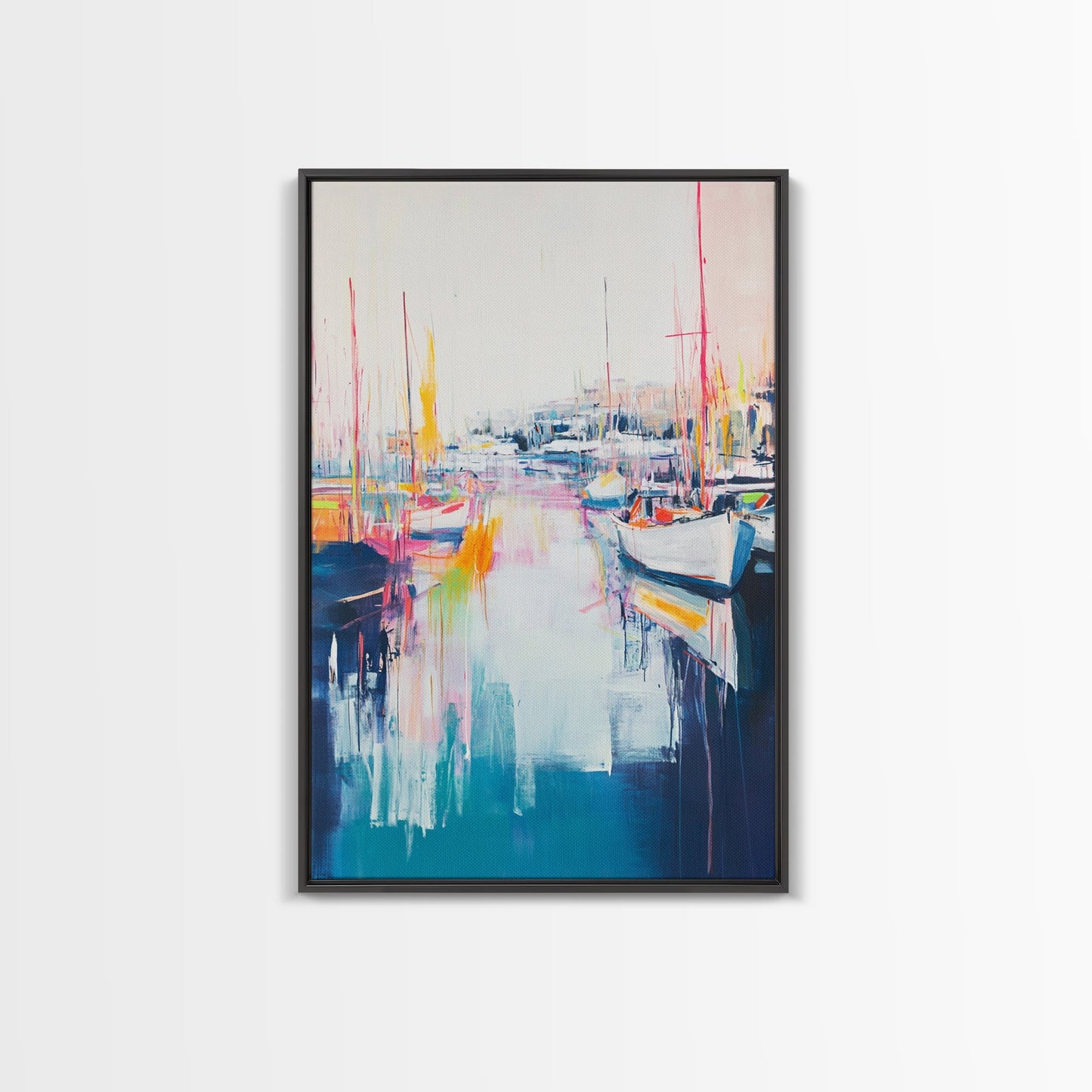 Harbor Sailboats, nautical wall art, seascape painting, coastal painting, sailboat painting, pink abstract art, Canvas Print