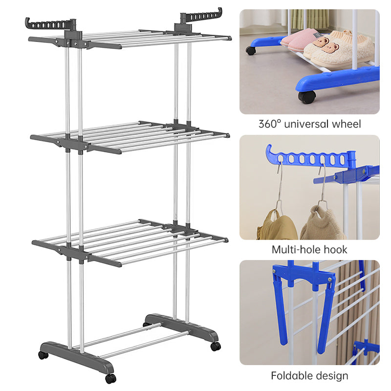 Folding Clothes Rack with Drying and Storage Functions for Bedroom, Ideal for Hanging Coats and Garments