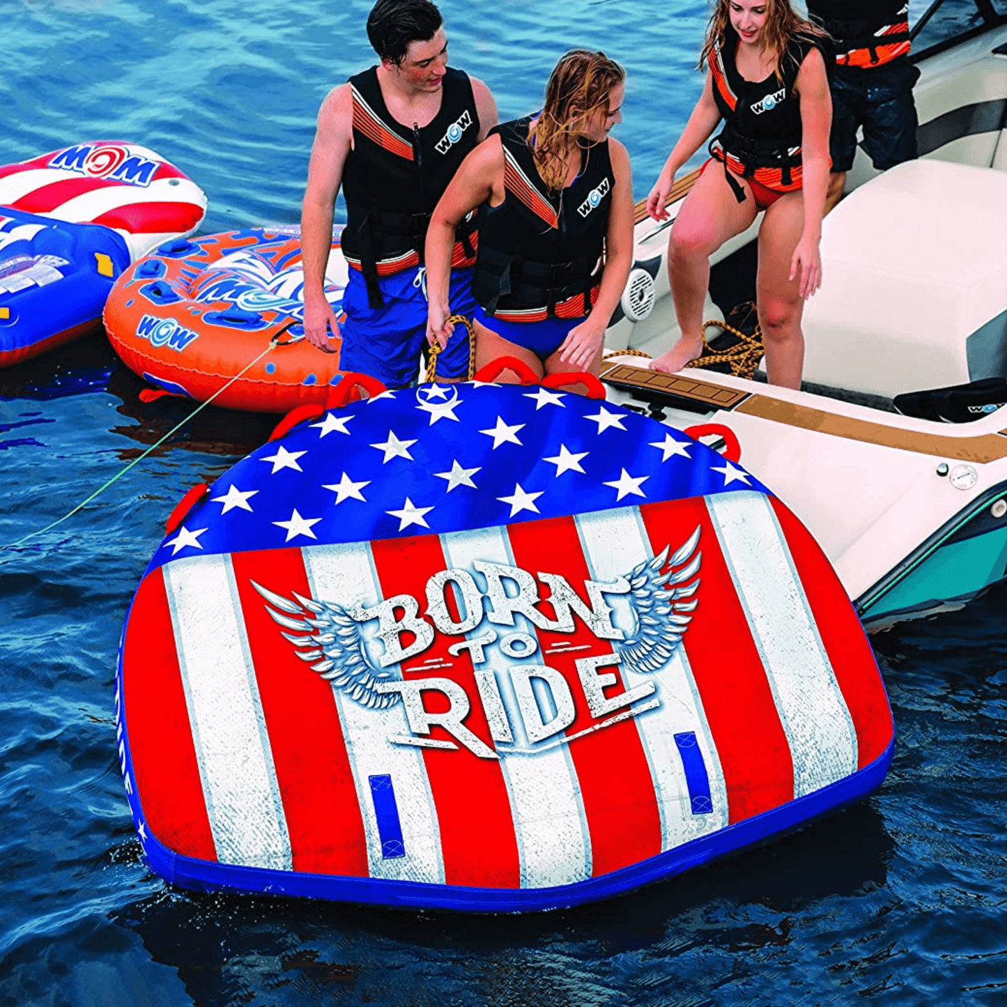 WOW Watersports Born to Ride 3 Person 3P Towable with Soft Top and EZ Tow
