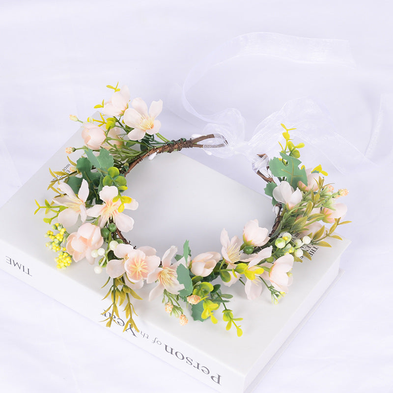 Flower Wreath Simulation Flower Leaves Hair Strap Photography Retro Hanfu Bridal Girl Flower Wreath Headwear